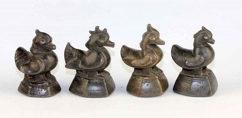 Lot of 4 better 10 Tical Shan Duck Opium weights, 1800-1830
