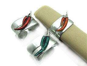 Pewter Napkin Ring with 2 Enamel Chilies (red or green)