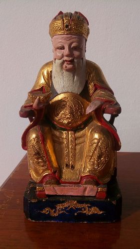 Antique Wooden Statue of God of Wealth/Caishen