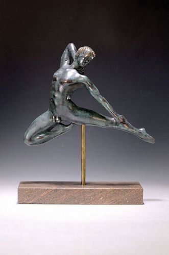 Original BRONZE by Maximilian Delius, Ukrainian, Male Nude Jumping.