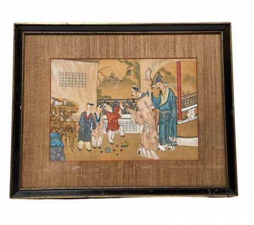 QING DYNASTY POLYCHROME PAINTING FRAMED, 19th Century