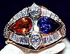 Important Blue + Yellow Sapphire/Diamond Ring 18K Gold