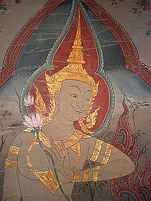 Tempera Scroll Wall Hanging with Angel, Thailand