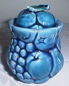 Majolica Style Blue Fruit Sugar Bowl