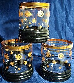 Old Fashioned/High Ball Glasses Gold Snowflakes