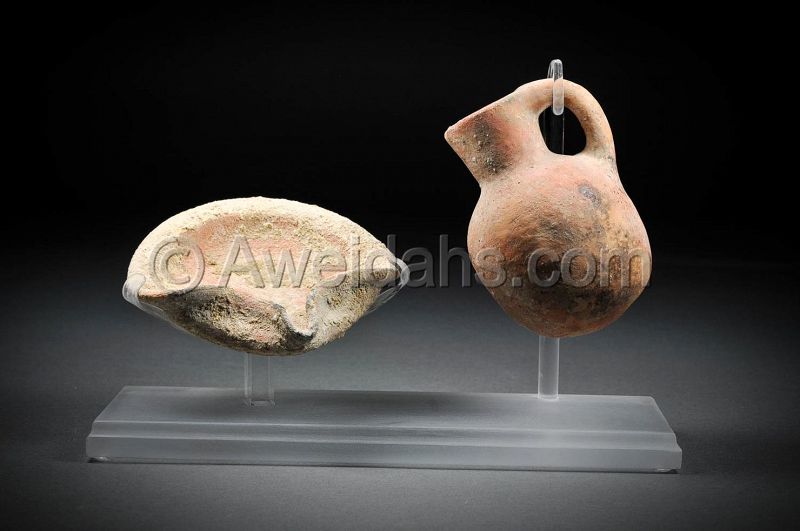 Ancient pottery set “Oil lamp and oil filler” 1000 BC