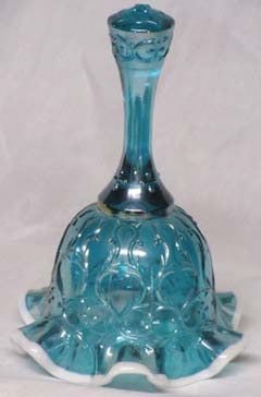 Fenton Teal Bell with Snow Crest and Spanish Lace