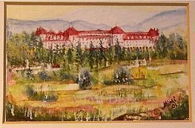 Signed Original American Miniature Watercolor Mt Washington Hotel