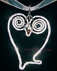 Signed Studio Sterling Silver Hammered Owl Pendant Sapphire Eyes