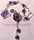 Signed Mimi Dee Sterling Silver Necklace Amethyst Victorian Style