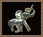 Vintage Sterling Elephant Pin Brooch with Trunk Up
