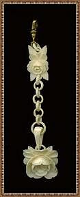 Vintage 1910 Carved Ivory Rose Chain Fob on Gold Filled