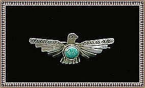 Vintage Early Silver Native American Pin Bird Turquoise
