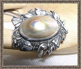 Unsigned Unmarked Arts Crafts Silver Ring Mabe Pearl