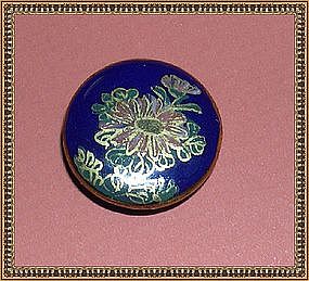 Japanese Satsuma Button Cobalt Blue Pink Peony
