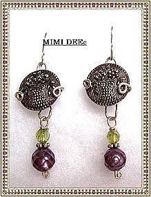 Signed Mimi Dee Sterling Earrings Victorian Silver Luster Button