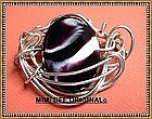 Signed Sterling Handwrought Pin Brooch Art Glass