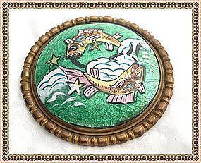 Vintage Signed French Limoges H P Enamel Pices Fish Pin