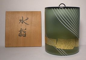 Glass Mizusashi With Gold Accents By Tanaka Tsuneo