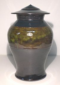 Temmoku & Medieval Green Kushime Banded Cap Jar