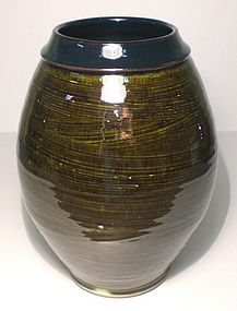 Medieval Green & Temmoku Hakeme Vase