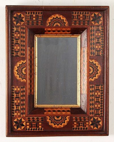 Antique Folk Art Mirror Frame with Elaborate Inlays