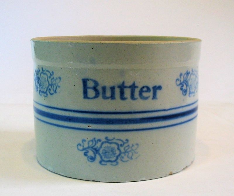 Observation musikalsk form Antique Blue & White Stoneware Butter Crock (item #1366454)