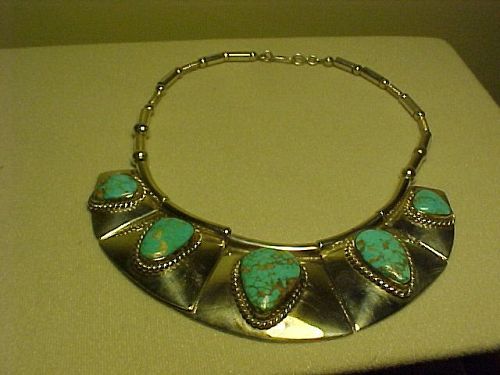 VINTAGE FRANK PATANIA SR. THUNDERBIRD SHOP STERLING TURQUOISE NECKLACE