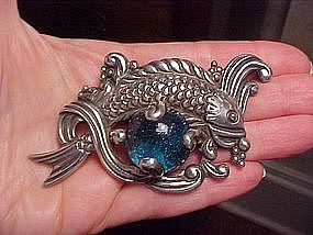 HUGE LOS CASTILLO STERLING FISH WITH BLUE STONE