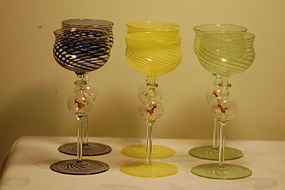Bimini Werkstette Glass 6 stems with roosters C:1930