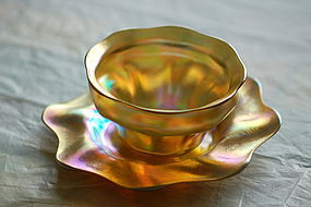 Tiffany Studios Favrile glass bowl & underplate C:1910