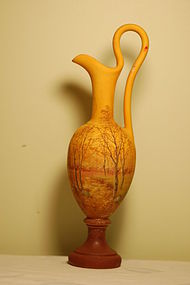 Delphin Massier painted French art pottery ewer signed C:1895