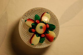 New England glass paperweight 'Fruit on Latticinio' C:1849