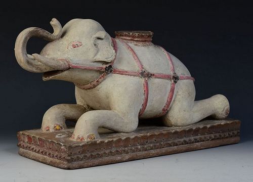 19th Century, Mandalay, Burmese Wooden Elephant Candle Holder