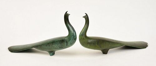 20th Century, Showa, A Pair of Japanese Bronze Peacocks