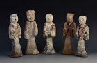 Han Dynasty, A Set of Chinese Painted Pottery Figures of Attendants