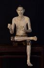 Early 19th C., Very Rare and Large Burmese Wooden Sculpture of Old Man