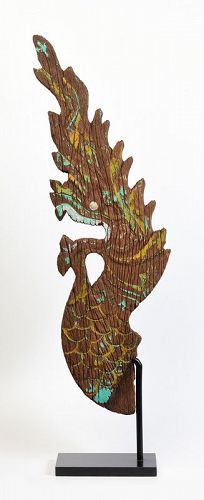 19th Century, Laos Wooden Finial Naga (Chofa)