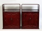 19th Century, A Pair of Japanese Wooden Red Lacquered Cabinet