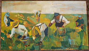 William Barnett Modernist Field Workers O/C 1940's