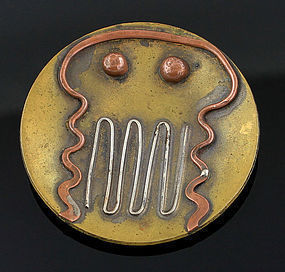 Ed Wiener Modernist Silver Brass and Copper Pendant