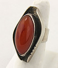 Paul Miller Modernist Sterling and Red Agate Ring 1950