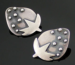 Janiye Sterling Silver Strawberry Earrings 1950 Boston Japan Modernist
