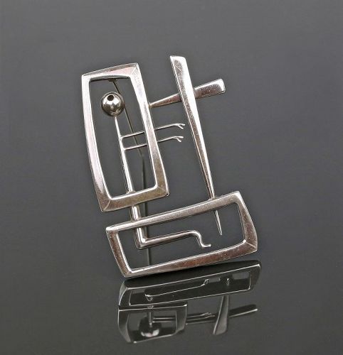 American Modernist Sterling Figurative Brooch Artisan - Hoover