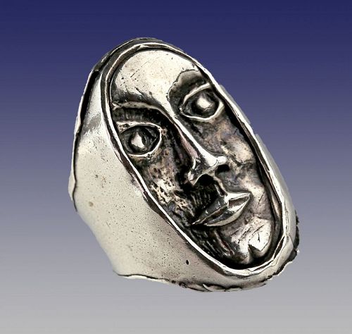 Modernist Sterling Silver Portrait Ring