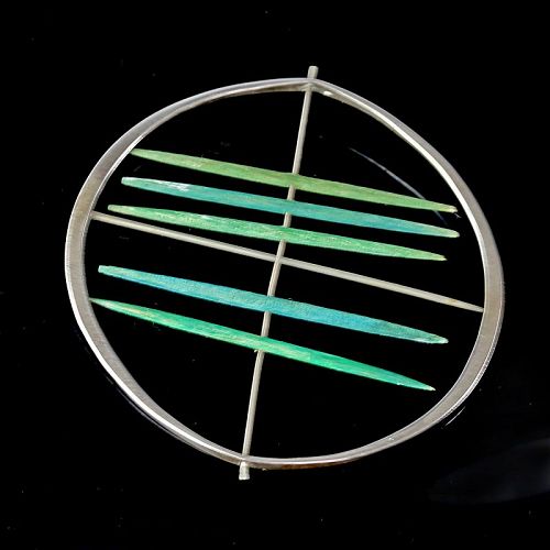 Betty Cooke Modernist Sterling and Wood Kinetic Brooch 1950