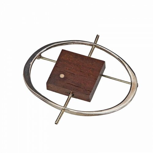 Betty Cooke Modernist Sterling and Wood Brooch