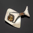 Ed Wiener Rare and Early Modernist Sterling Brooch w/ Rutilated Quartz