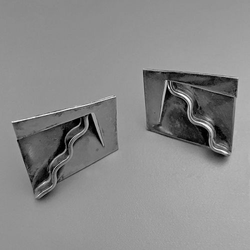 Ed Wiener Modernist Sterling Silver Earrings 1950 MCM
