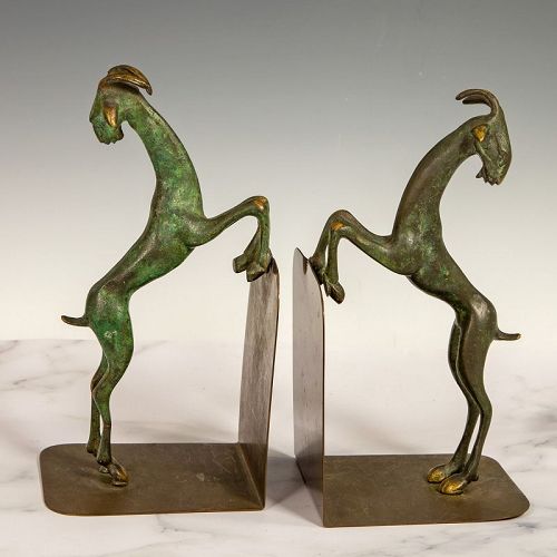 Arts and Crafts Bronze Bookends Goats Early 20th Cnetury